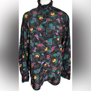 Vintage The Villager 12 Ruffle Neck Floral Colorful Long Sleeve Blouse